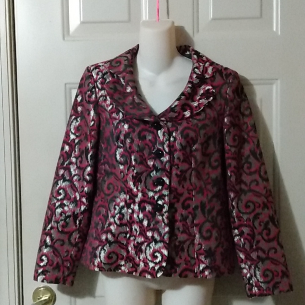 C Jacquard Textured Metallic Blazer